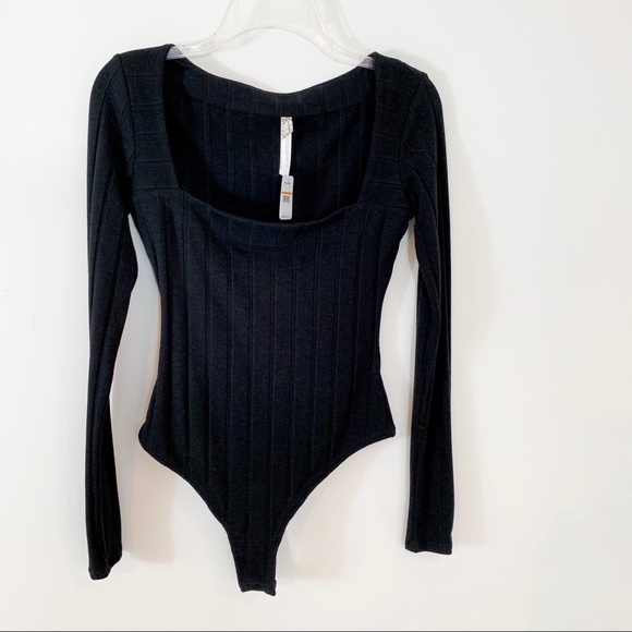 Free People Beside Me Ribbed Black Bodysuit S NWT - Picture 6 of 8